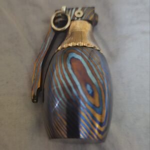 A Timascus & Mokume Gane Hand Granade with Leather Pouch
